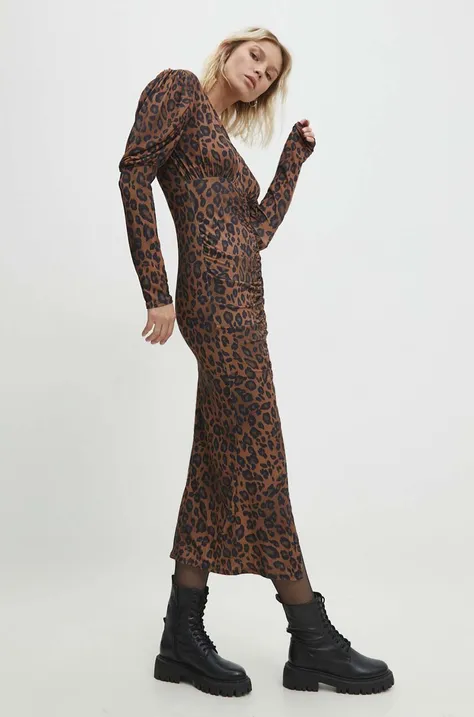 Answear Lab sukienka kolor brązowy maxi dopasowana