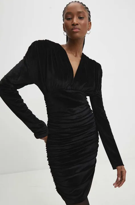 Zamatové šaty Answear Lab čierna farba, mini, priliehavá
