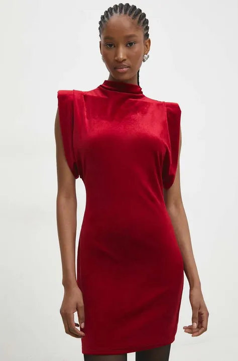 Answear Lab sukienka welurowa kolor czerwony mini prosta