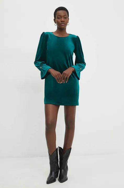 Answear Lab sukienka welurowa kolor zielony mini rozkloszowana