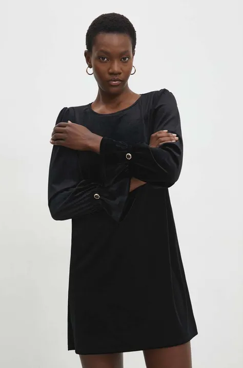 Answear Lab sukienka welurowa kolor czarny mini rozkloszowana