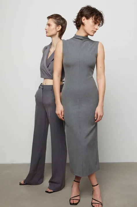 Vlnená sukňa Answear Lab šedá farba, maxi, rovný strih