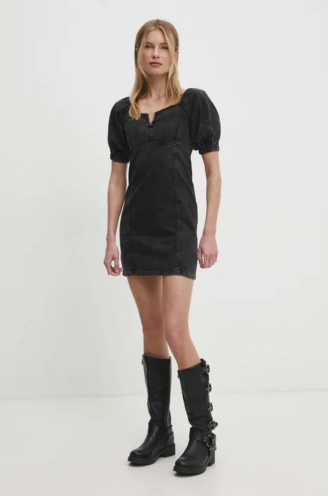 Rifľové šaty Answear Lab čierna farba, mini, priliehavá