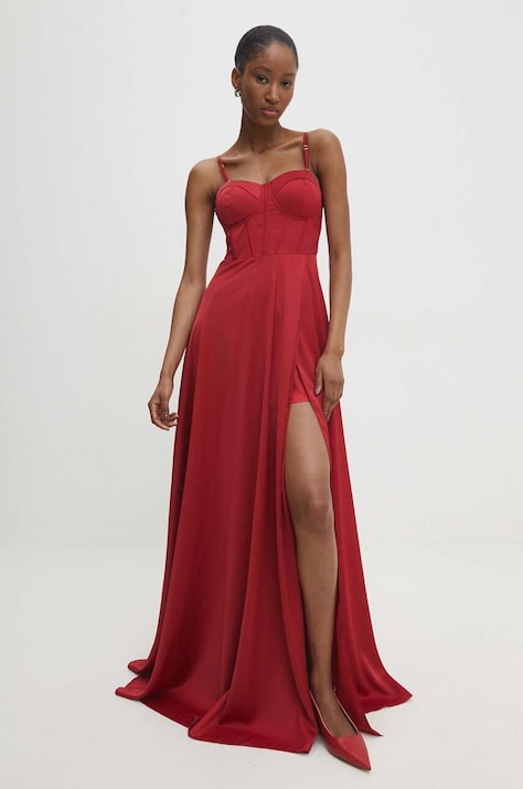Answear Lab rochie culoarea rosu, maxi, evazată