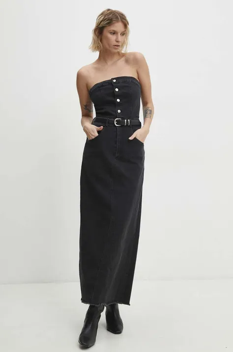 Джинсова сукня Answear Lab колір чорний midi пряма