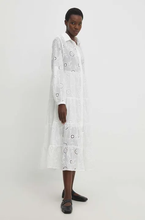 Хлопковое платье Answear Lab цвет белый midi расклешённая