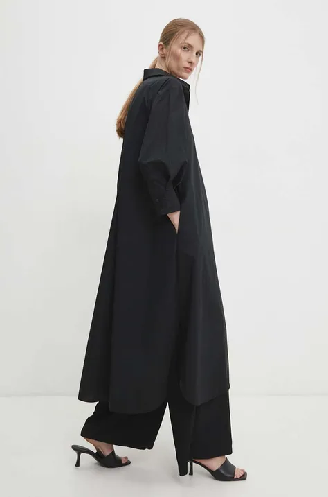 Памучна рокля Answear Lab в черно среднодълга разкроена