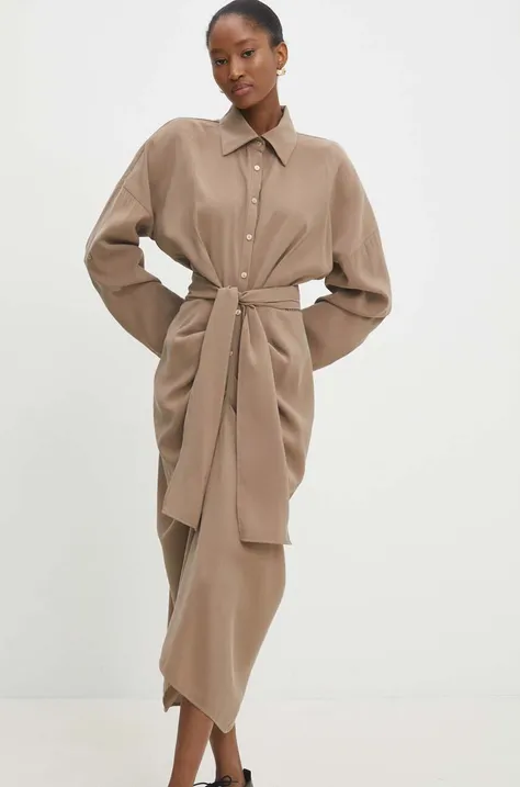 Šaty Answear Lab hnedá farba, midi, rovný strih