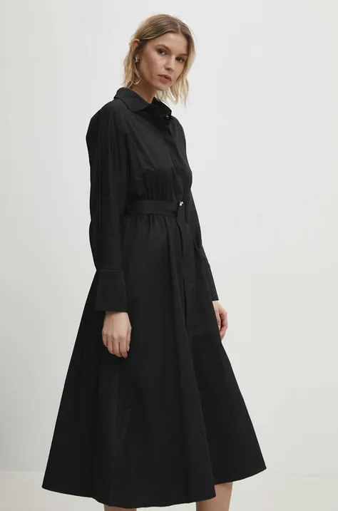 Pamučna haljina Answear Lab boja: crna, midi, širi se prema dolje