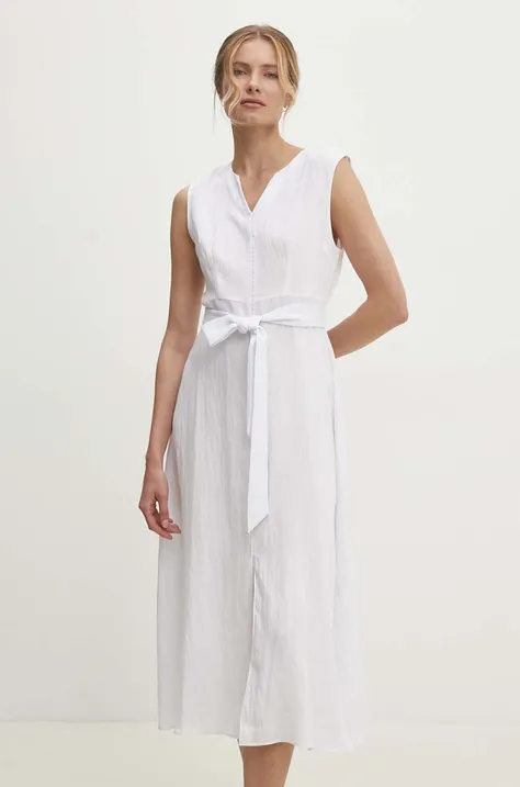 Lanena haljina Answear Lab boja: bijela, midi, širi se prema dolje