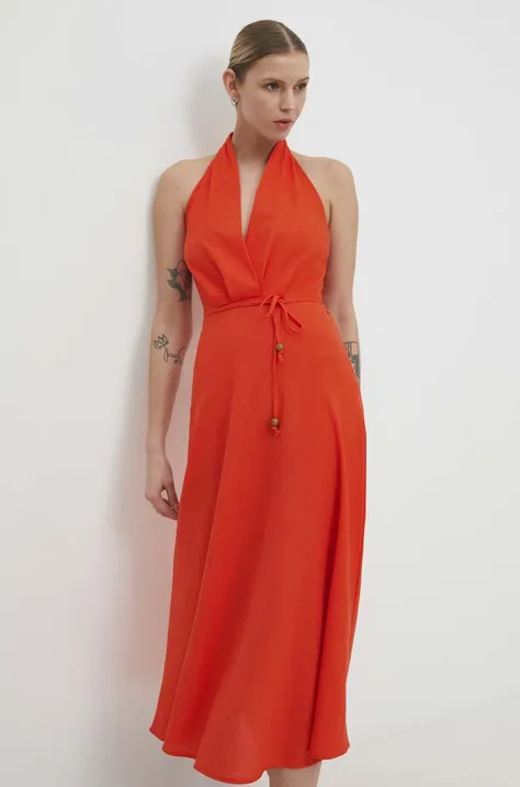 Φόρεμα με λινό Answear Lab χρώμα: κόκκινο
