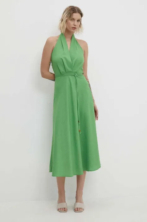 Льняна сукня Answear Lab колір зелений maxi розкльошена