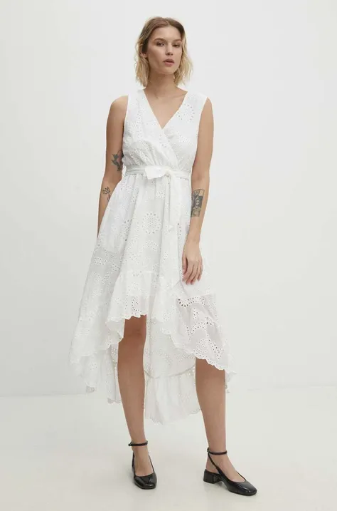 Хлопковое платье Answear Lab цвет белый mini расклешённая