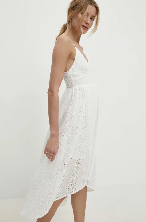 Pamučna haljina Answear Lab boja: bijela, midi, ravna