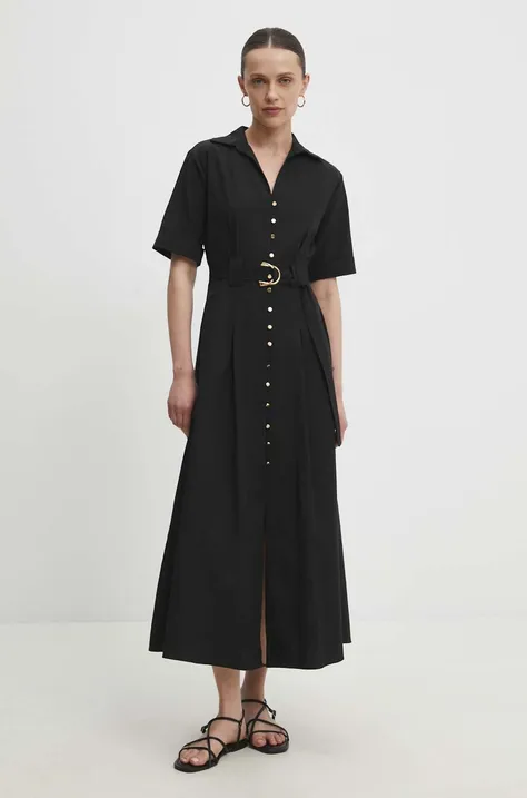 Pamučna haljina Answear Lab boja: crna, midi, širi se prema dolje