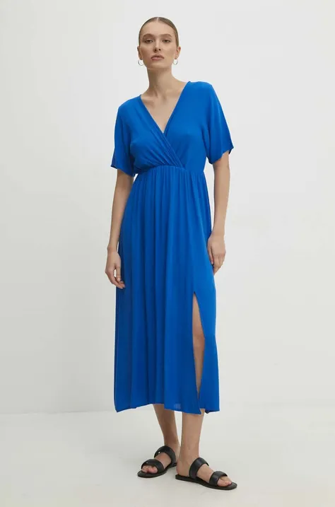 Answear Lab sukienka kolor niebieski midi rozkloszowana