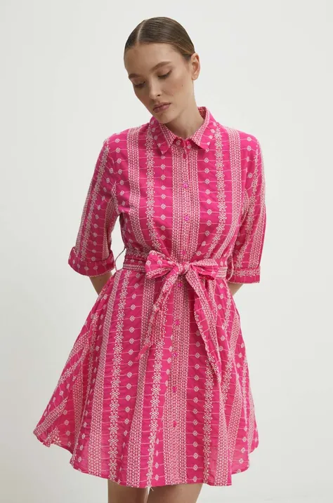 Pamučna haljina Answear Lab boja: ružičasta, mini, širi se prema dolje