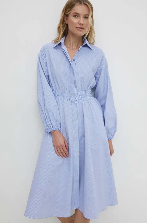 Pamučna haljina Answear Lab boja: tamno plava, mini, širi se prema dolje