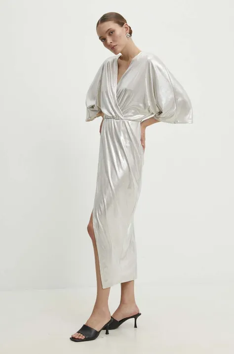 Answear Lab sukienka kolor srebrny midi rozkloszowana