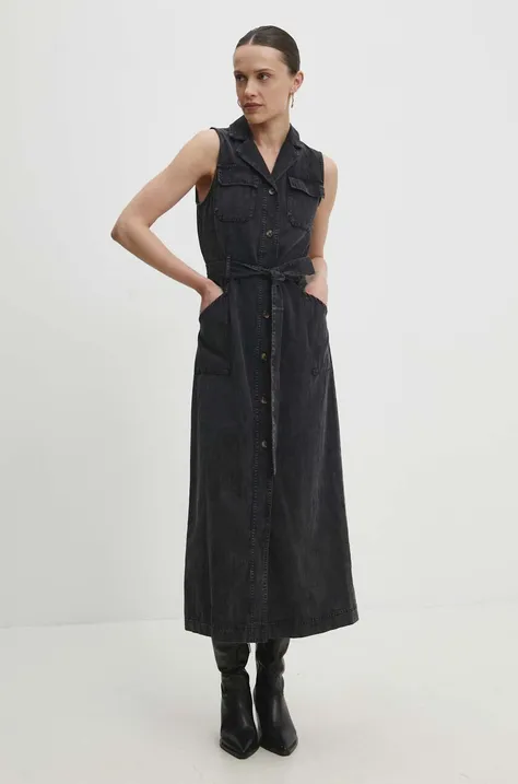 Джинсова сукня Answear Lab колір чорний midi розкльошена