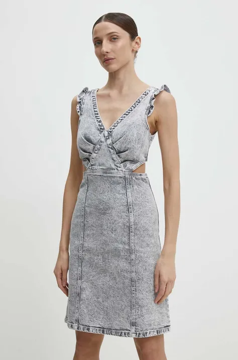 Traper haljina Answear Lab boja: siva, mini, širi se prema dolje