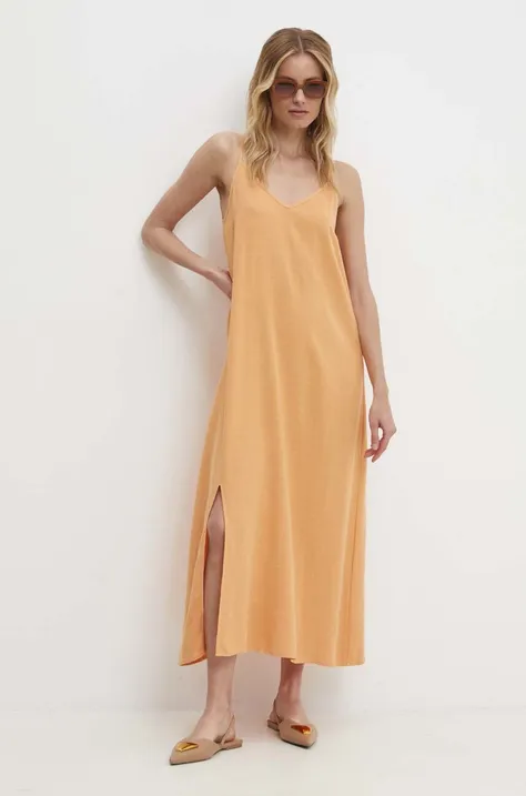 Ľanové šaty Answear Lab oranžová farba, maxi, áčkový strih