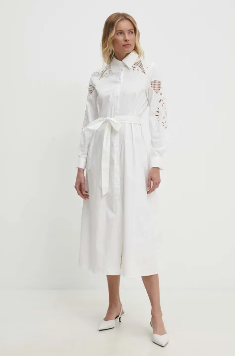 Pamučna haljina Answear Lab boja: bijela, midi, širi se prema dolje