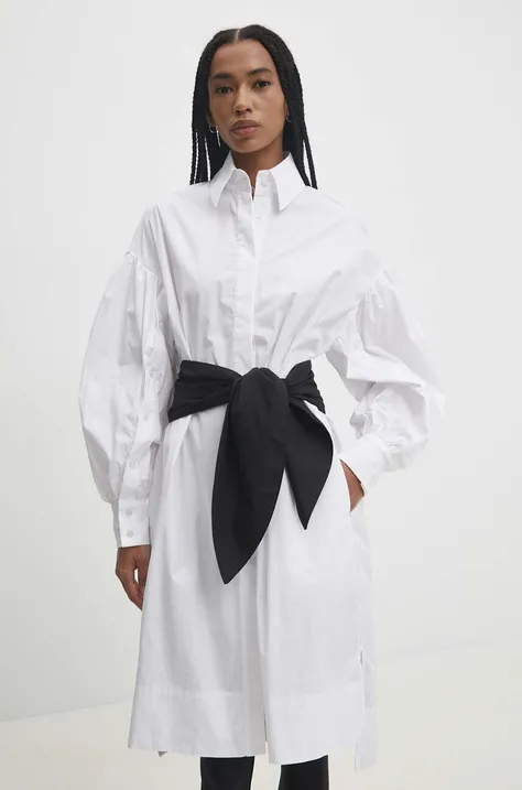 Pamučna haljina Answear Lab boja: bijela, midi, oversize