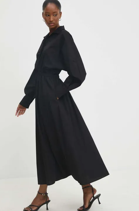 Pamučna haljina Answear Lab boja: crna, maxi, širi se prema dolje