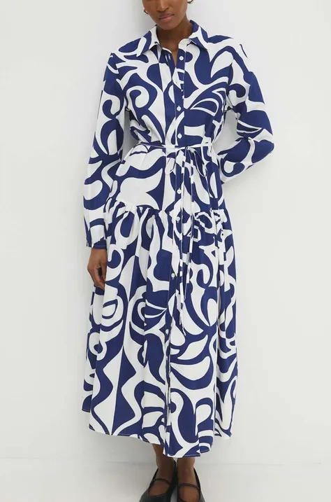 Pamučna haljina Answear Lab boja: tamno plava, midi, oversize