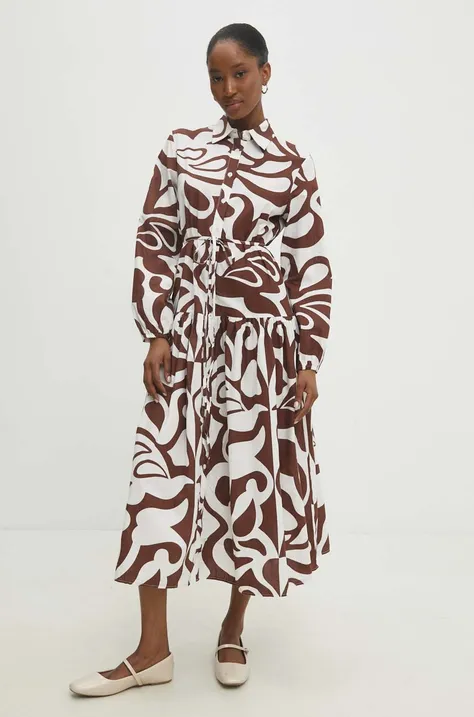 Хлопковое платье Answear Lab цвет коричневый midi oversize