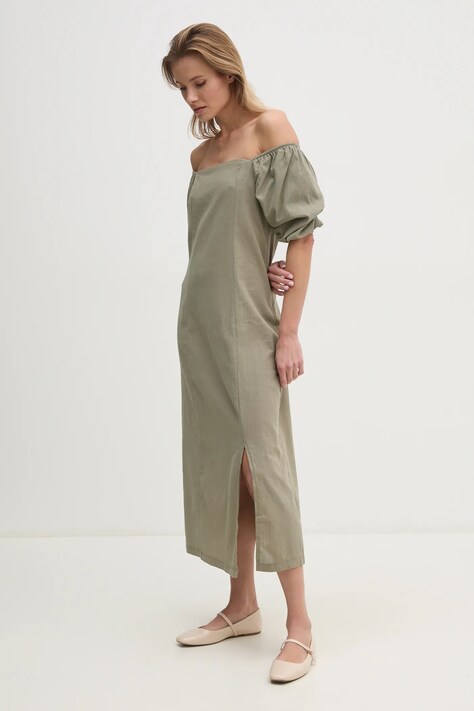 Answear Lab rochie din bumbac culoarea verde, midi, dreaptă