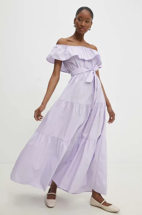 Хлопковое платье Answear Lab цвет фиолетовый midi расклешённая