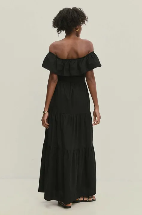 Хлопковое платье Answear Lab цвет чёрный midi расклешённая