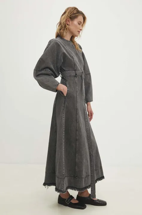 Rifľové šaty Answear Lab šedá farba, maxi, áčkový strih