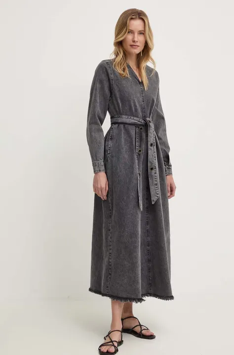 Rifľové šaty Answear Lab šedá farba, maxi, oversize