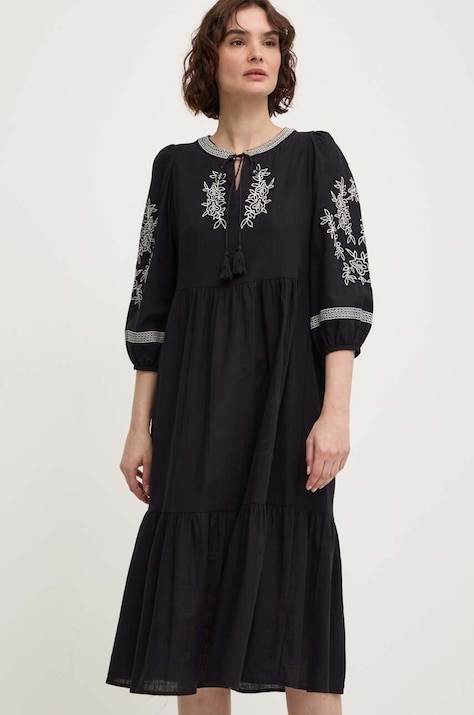 Answear Lab rochie din bumbac culoarea negru, midi, evazată