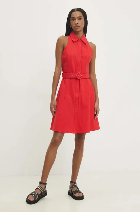 Lněné šaty Answear Lab červená barva, mini