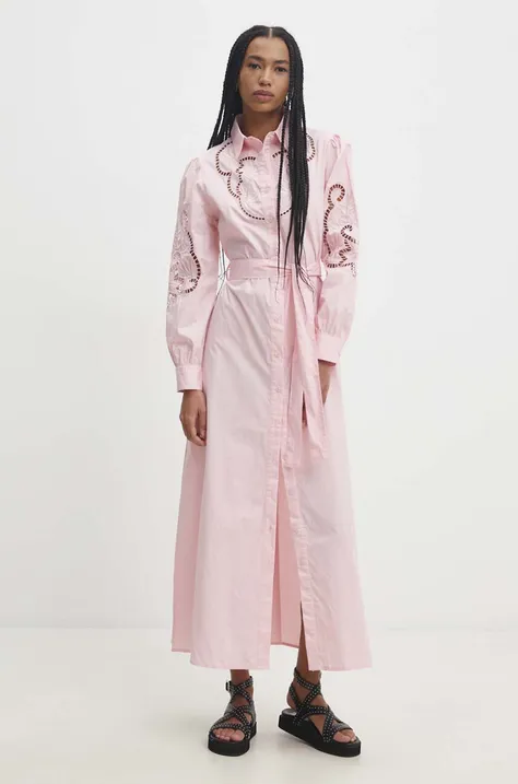 Хлопковое платье Answear Lab цвет розовый maxi расклешённая