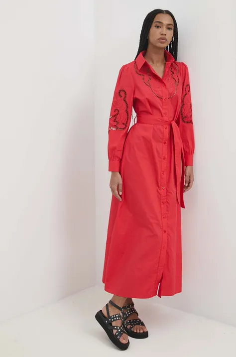 Хлопковое платье Answear Lab цвет красный maxi расклешённая