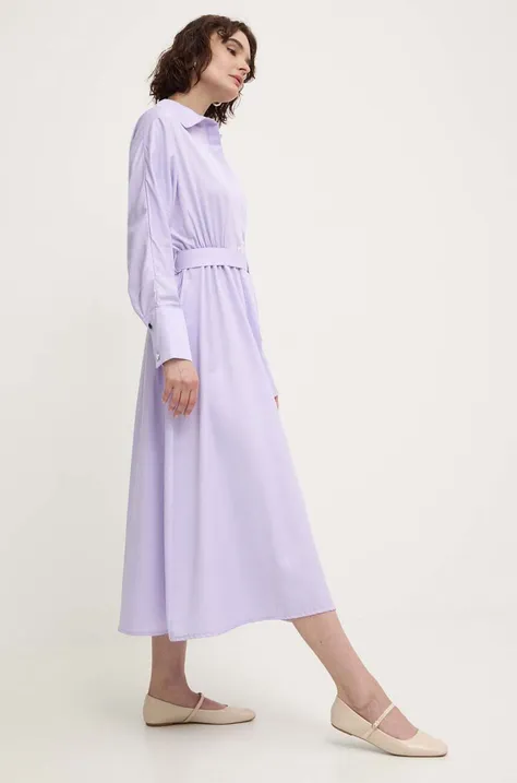 Хлопковое платье Answear Lab цвет фиолетовый midi расклешённая