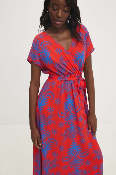Answear Lab rochie culoarea rosu, maxi, evazată