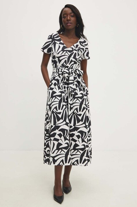 Answear Lab rochie din bumbac culoarea negru, midi, evazată