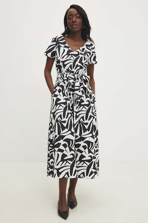 Answear Lab rochie din bumbac culoarea negru, midi, evazată