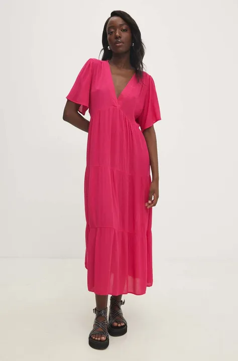 Answear Lab sukienka kolor różowy midi rozkloszowana
