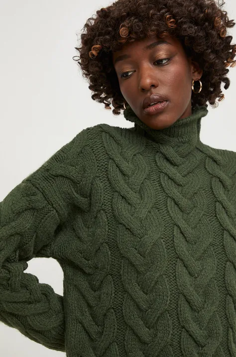 Answear Lab sweter damski kolor zielony z półgolfem