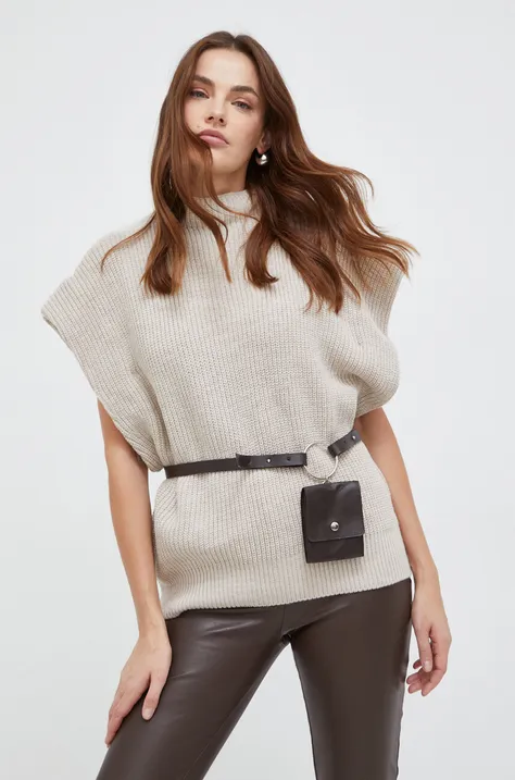 Answear Lab pulóver meleg, női, bézs, félgarbó nyakú