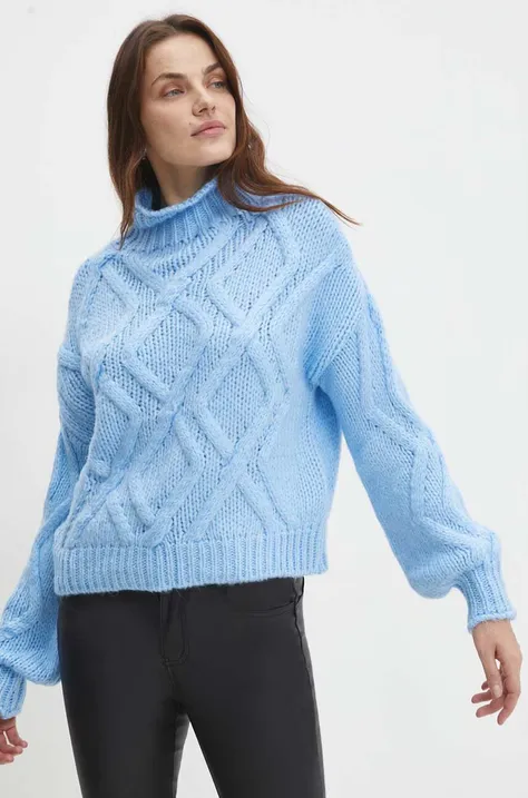 Answear Lab sweter damski kolor niebieski ciepły z golfem