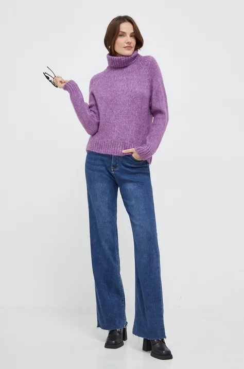 Answear Lab sweter damski kolor fioletowy ciepły z golfem