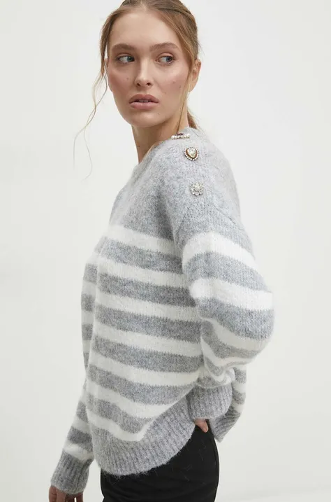 Vlnený sveter Answear Lab šedá farba, tenký
